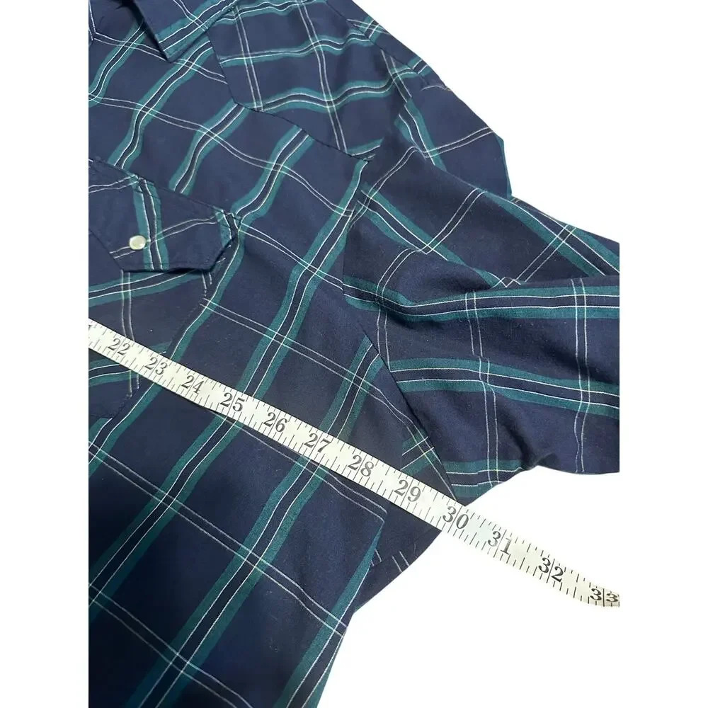 Wrangler Western Pearl Snap Plaid Shirt Size 3XL Plaid Blue Green Cowboy - Picture 6 of 7